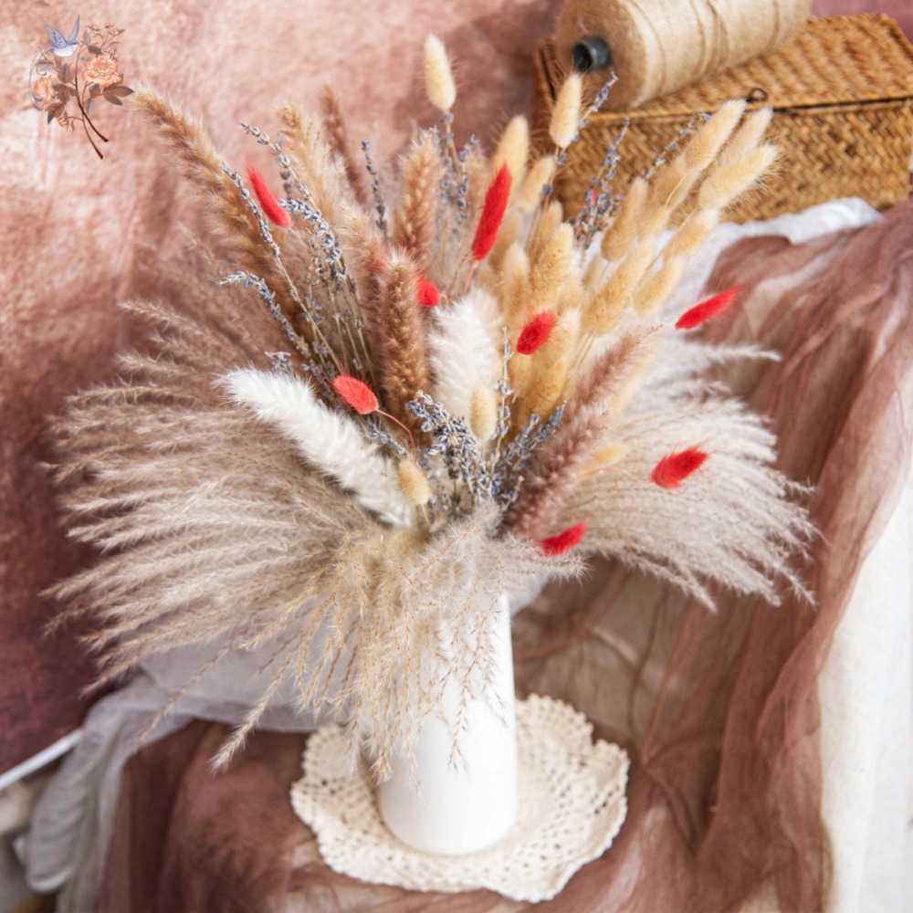 Pampas Grass Decor - Natuurlijke Pampas Lavendel Gedroogde Kunstbloemenboeket Bruiloft