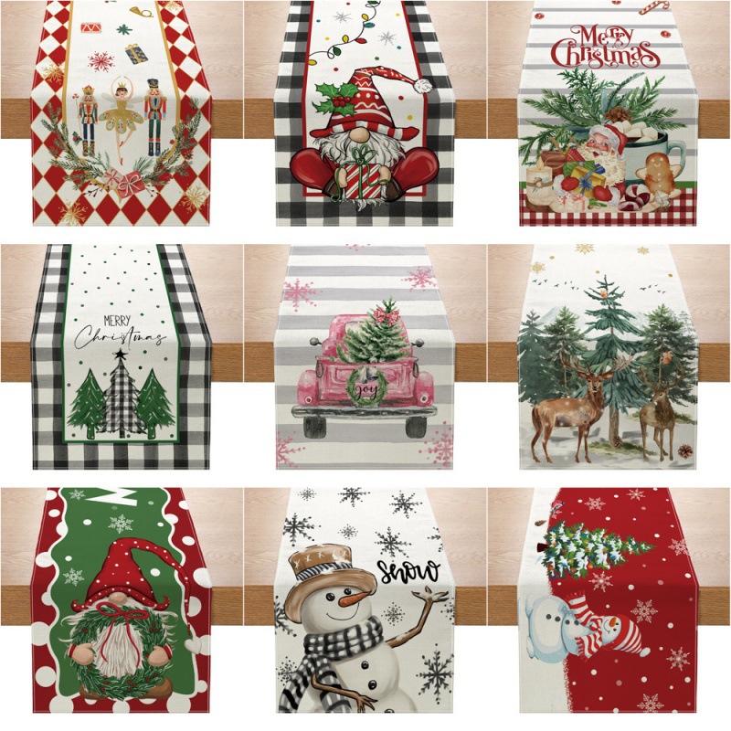 Linen Table Runner - Kersttafelloper Nieuw Kerstdecor Creatieve Print Linnen