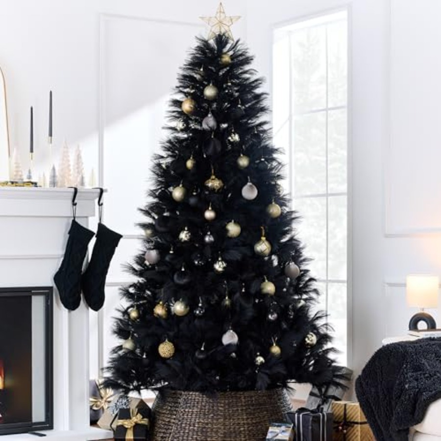 Pampas Grass Decor - Kerstboomdecoratie: kunstmatig zwart pampasgras, 1,80m onverlichte